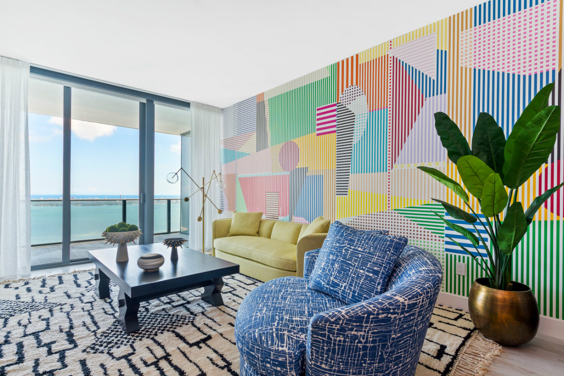 Colorful Art Mural Wall Rainbow Interior Design Miami Fl 