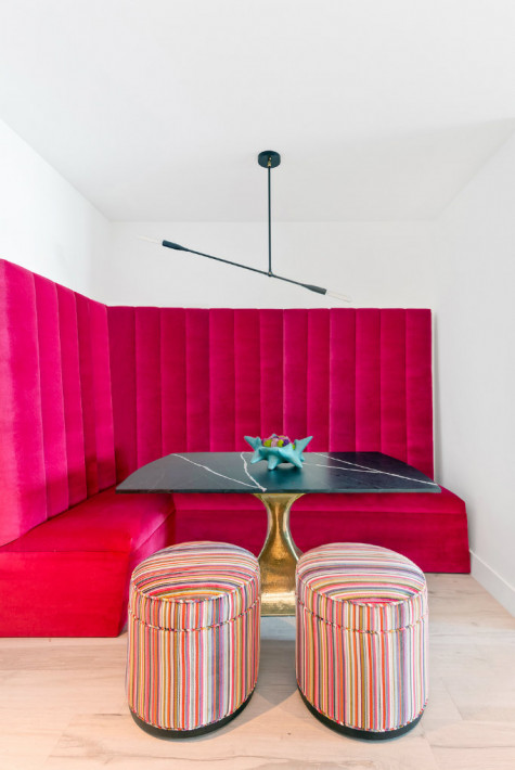 hot-bright-pink-fabric-bench-seating-table
